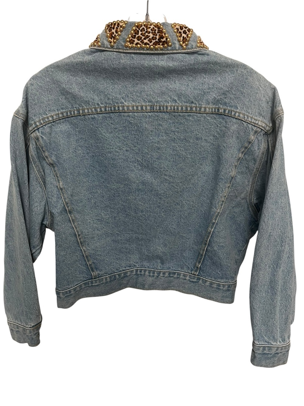 Vintage Robin Berry Cropped Studded Animal Print Denim Jacket Size M. Like New! - Picture 3 of 5